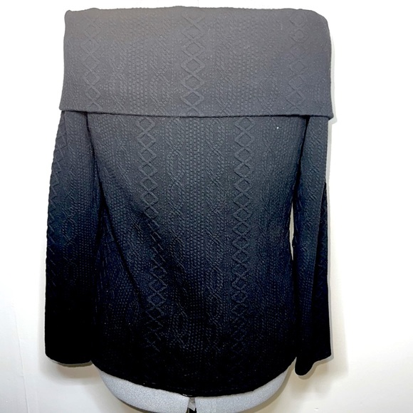 Halogen Off Shoulder Textured Sweater Women’s Size Large Black Thick - Picture 7 of 10